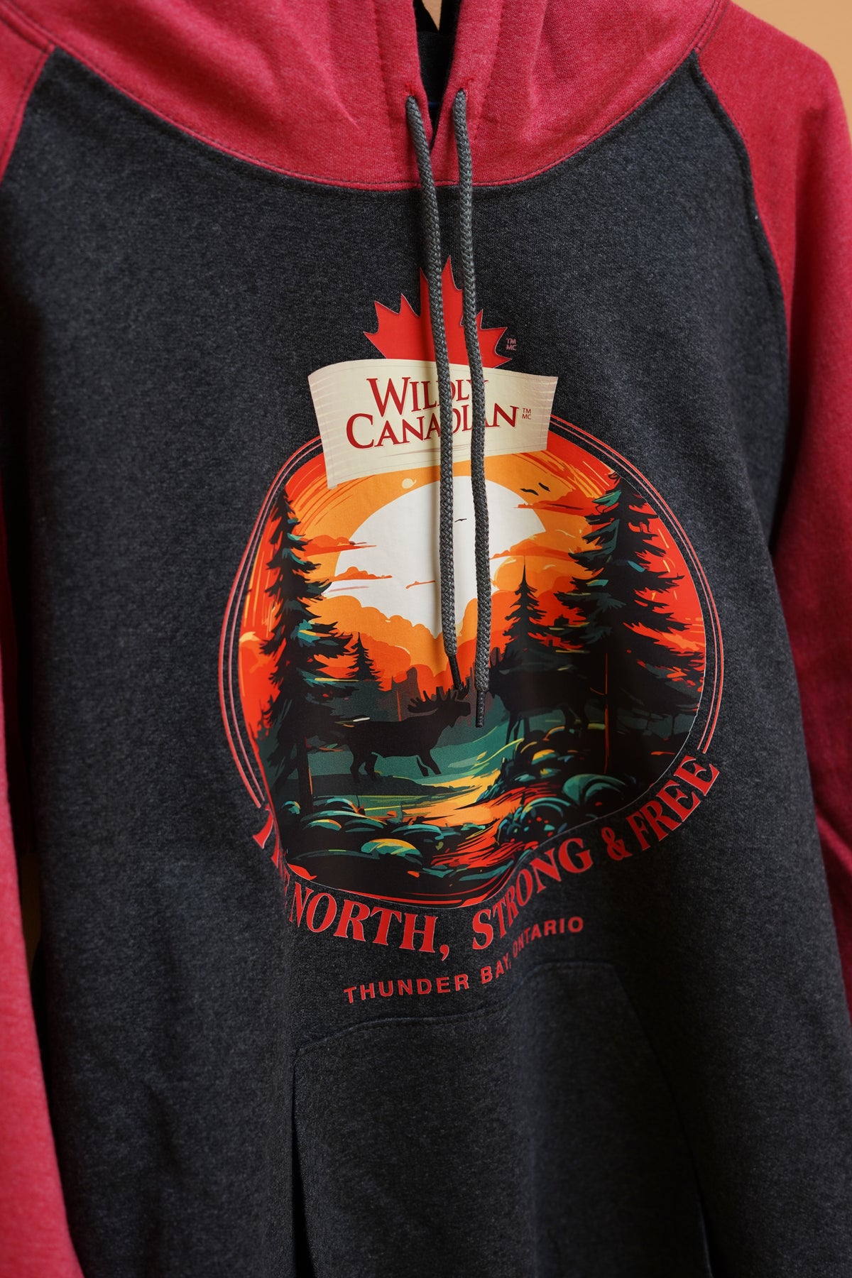 Dark Charcoal with Red Mix Hoodie - Forest Design