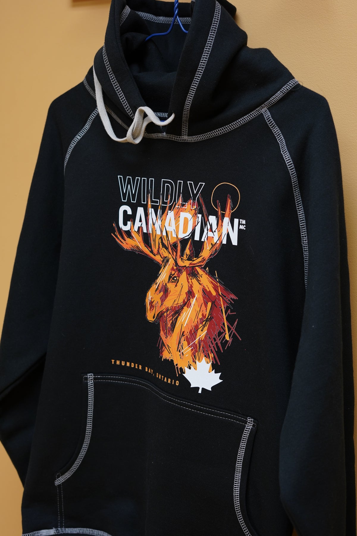 Black with Grey Stitch Hoodie - Moose Design