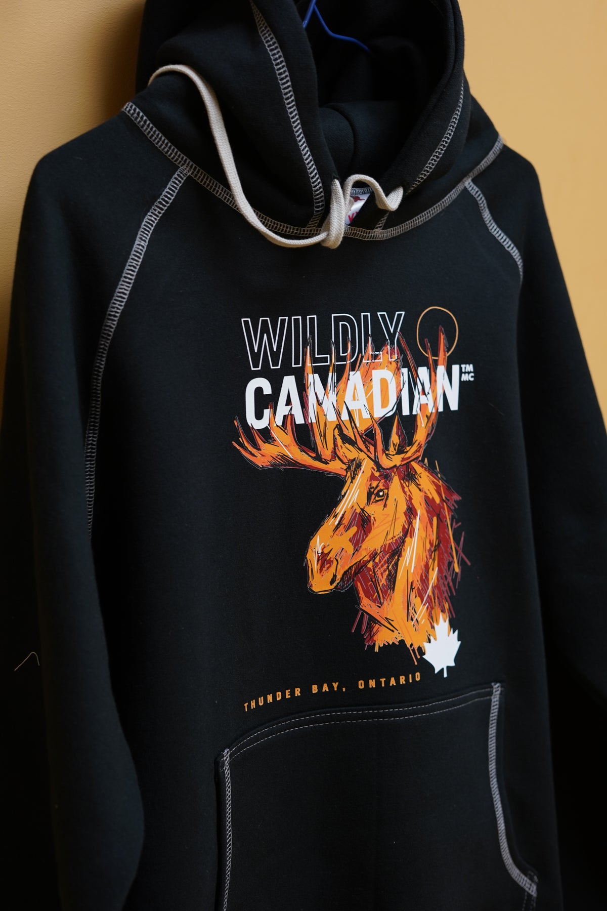 Black with Grey Stitch Hoodie - Moose Design