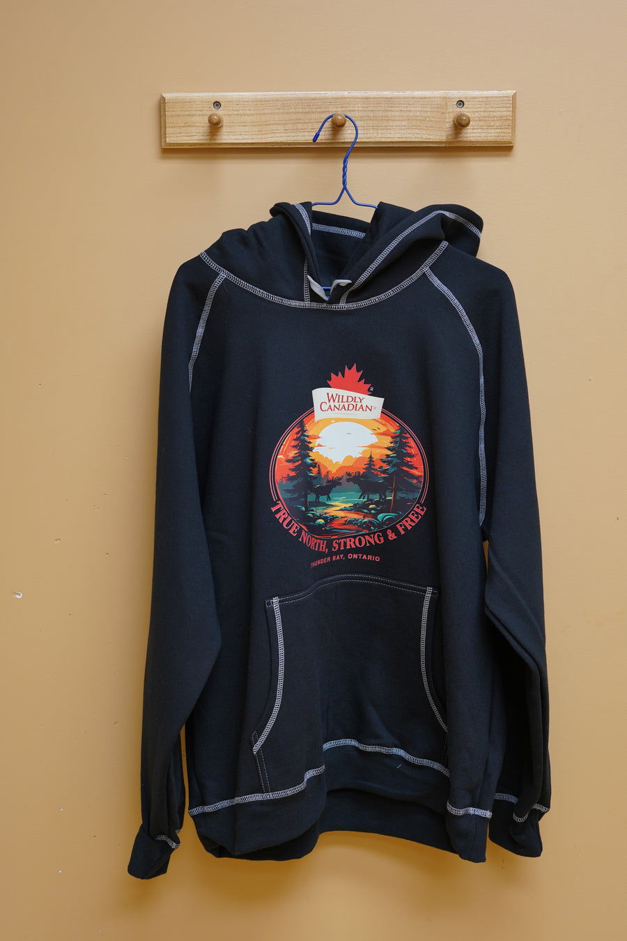 Black with Grey Stitch Hoodie - Forest Design