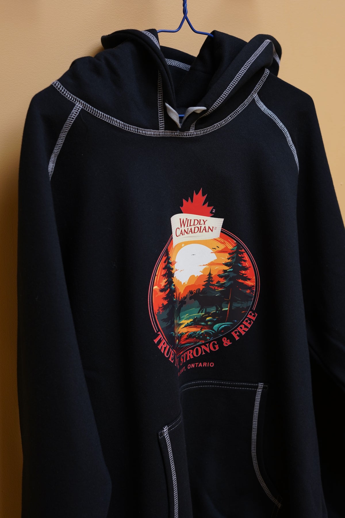 Black with Grey Stitch Hoodie - Forest Design