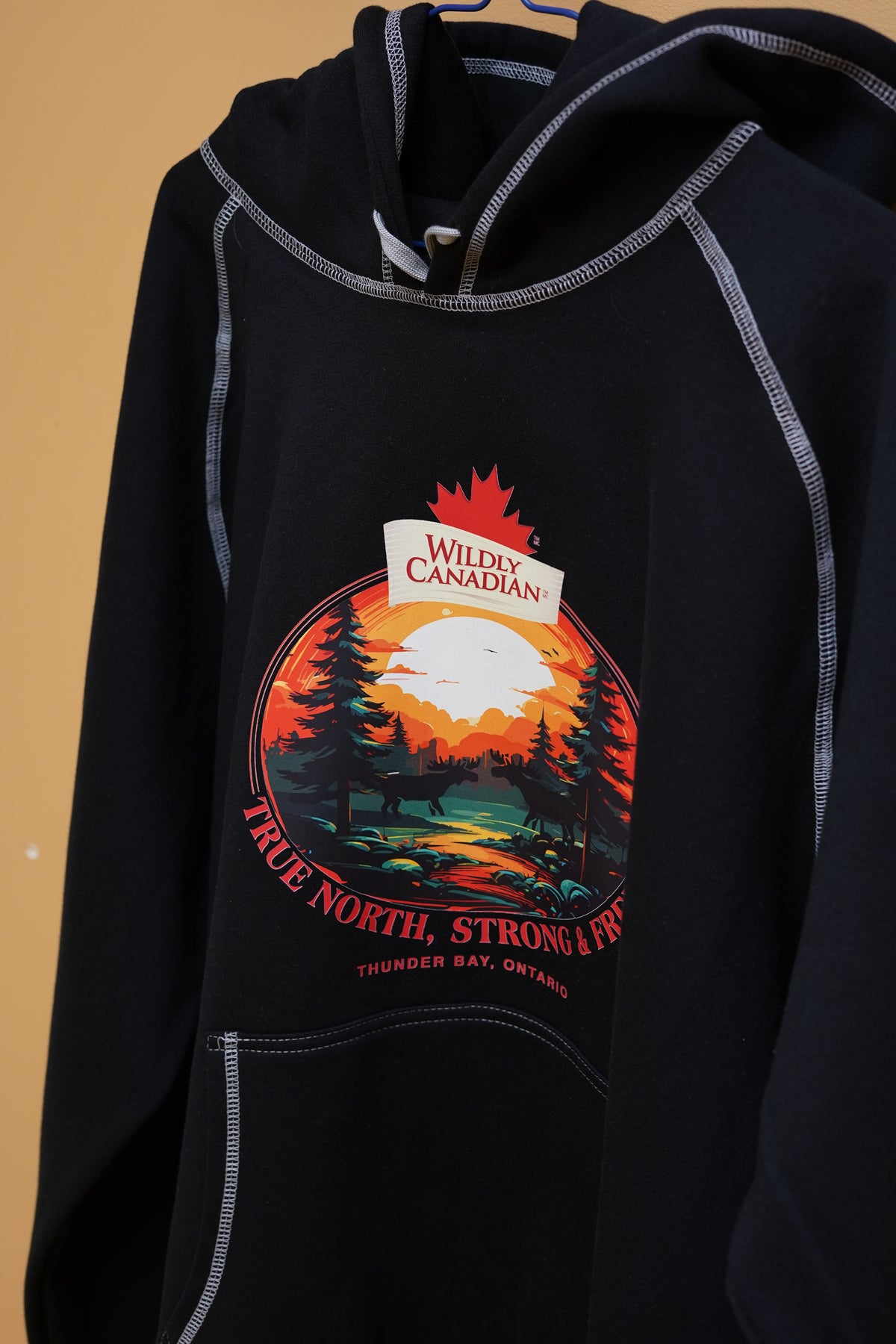 Black with Grey Stitch Hoodie - Forest Design